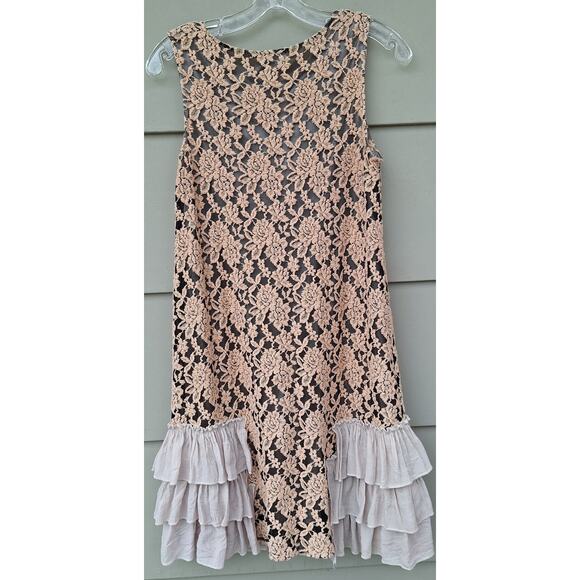 Paisley Vine Lace Ruffles Sleeveless Tank Mini Dress Tan Black Nude Coquette S - Picture 5 of 10